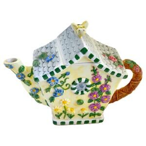 TEAPOT-FLOWERS INC BALLOONS-Bird House Design-Bee-Floral-Holds 3 Cups